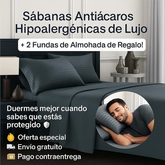 🛏️ Sábanas de Lujo Hipoalergénicas  Anti ácaros  + 🎁 2 Fundas de Almohada de Regalo – 🛡️ Protege tu salud mientras duermes 😴✨