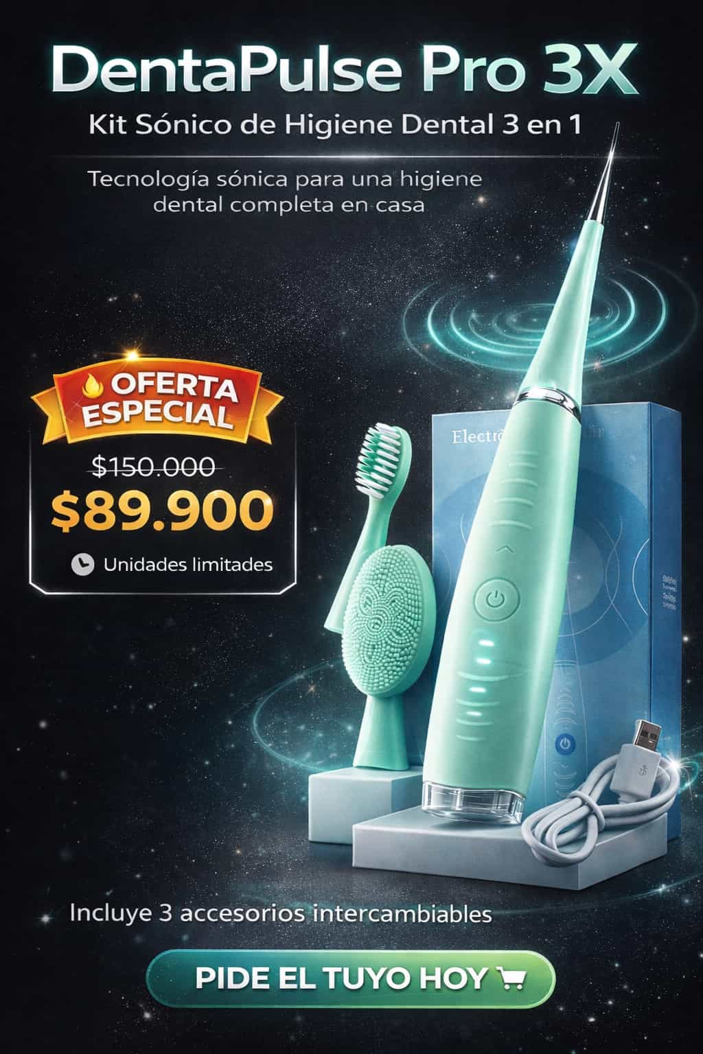 DentaPulse Pro 3X – Kit Sónico de Higiene Dental 3 en 1