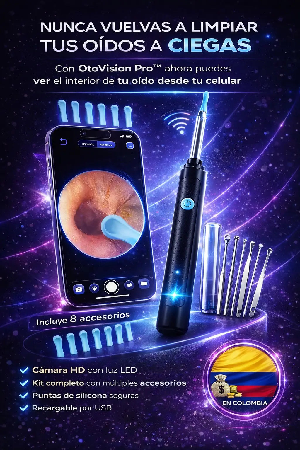 OtoVision Pro™ – Limpiador Inteligente de Oídos con Cámara HD