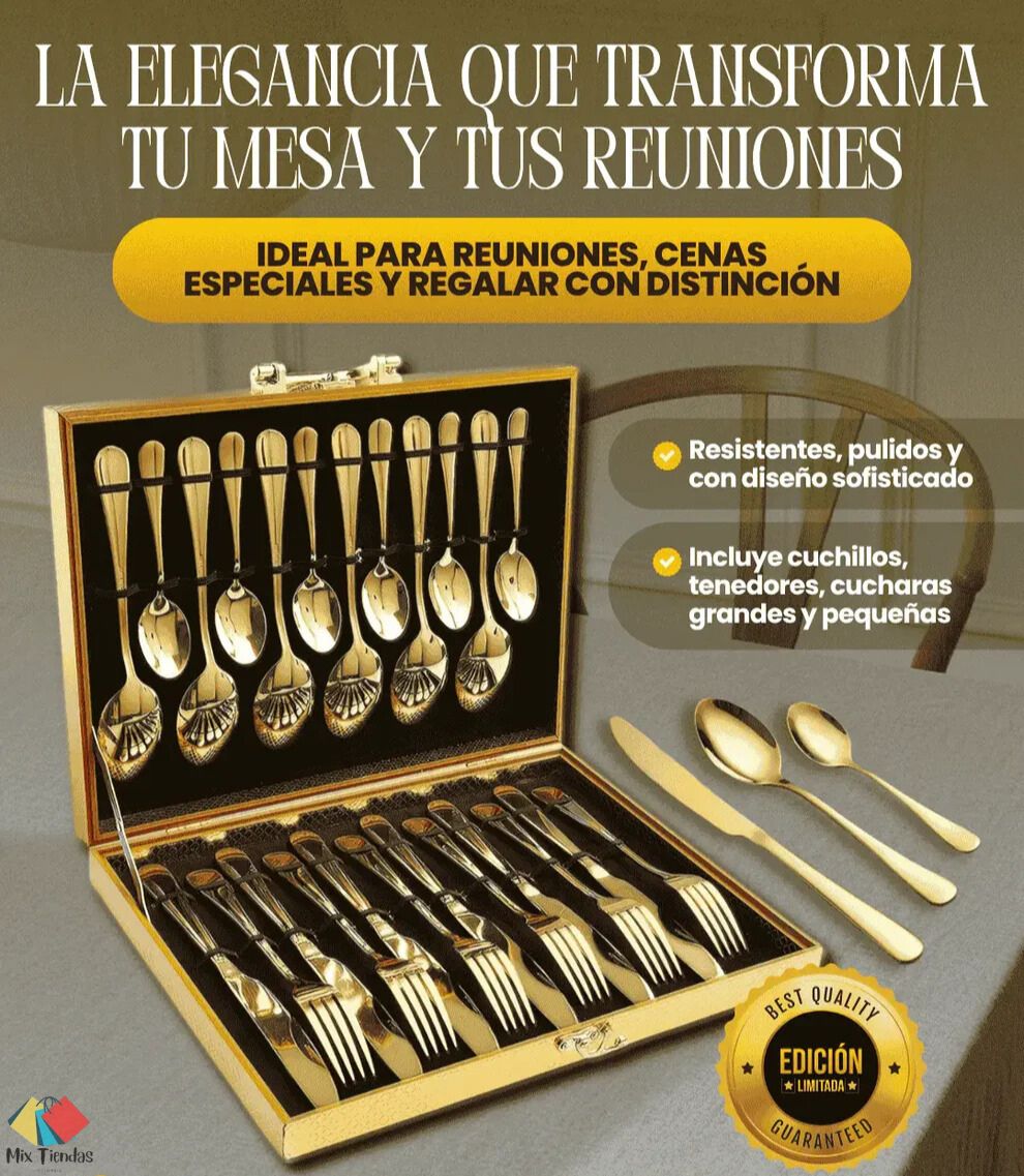 Set Esencia Dorada™ – Juego de Cubiertos de Lujo (24 piezas en Acero Inoxidable doradas)