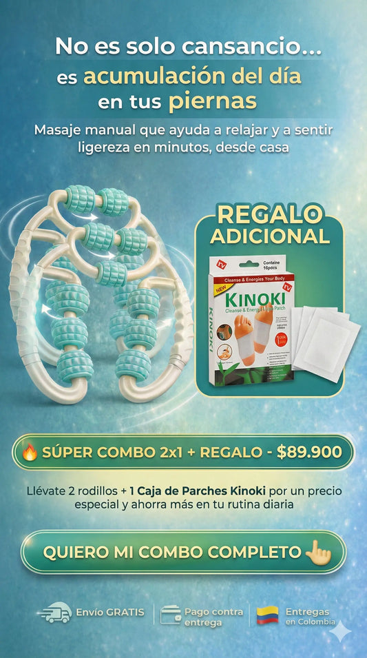 Flex360™ – 2x1 Rodillo Masajeador Corporal para Alivio y Relajación Corporal en casa +🎁 Parches que desintoxican tu cuerpo