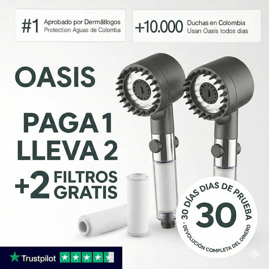 Transforma tu ducha en un auténtico spa: 2×1 Oasis™ Cabezal de Ducha + 2 Filtros🎁 Descubre el poder del agua filtrada en cada baño