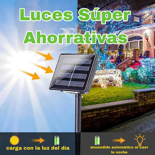 2X1 Luces solares navideñas💡 Ahorra energia y disfruta las mejores luces navideñas con panel solar, 10 metros + 10 metras de regalo adicional🎁